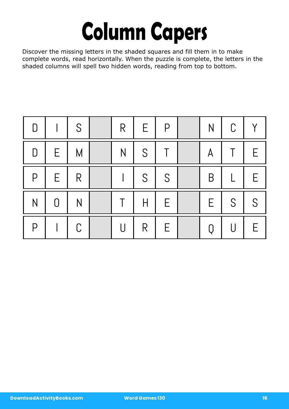 Column Capers in Word Games 130