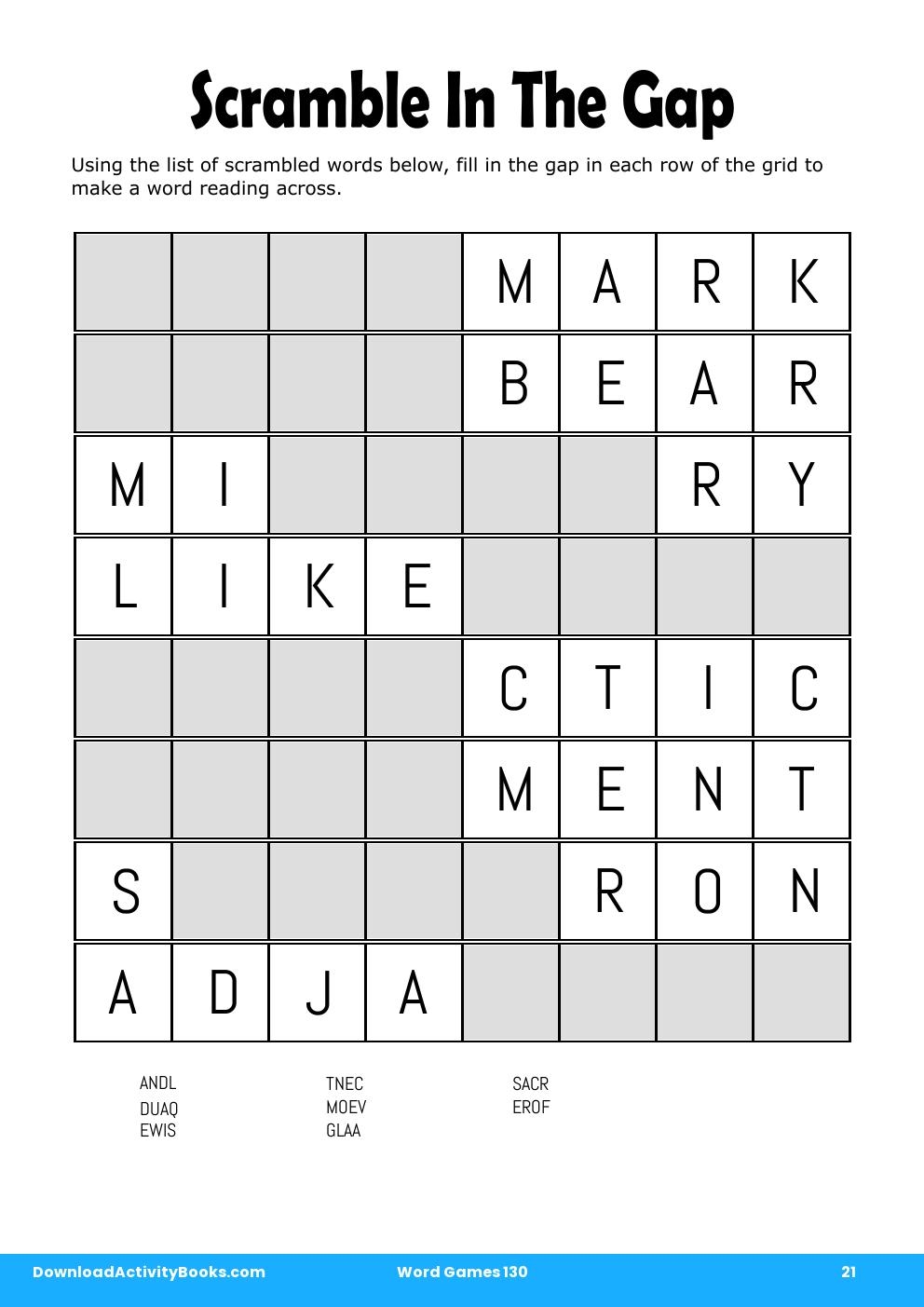 Scramble In The Gap in Word Games 130