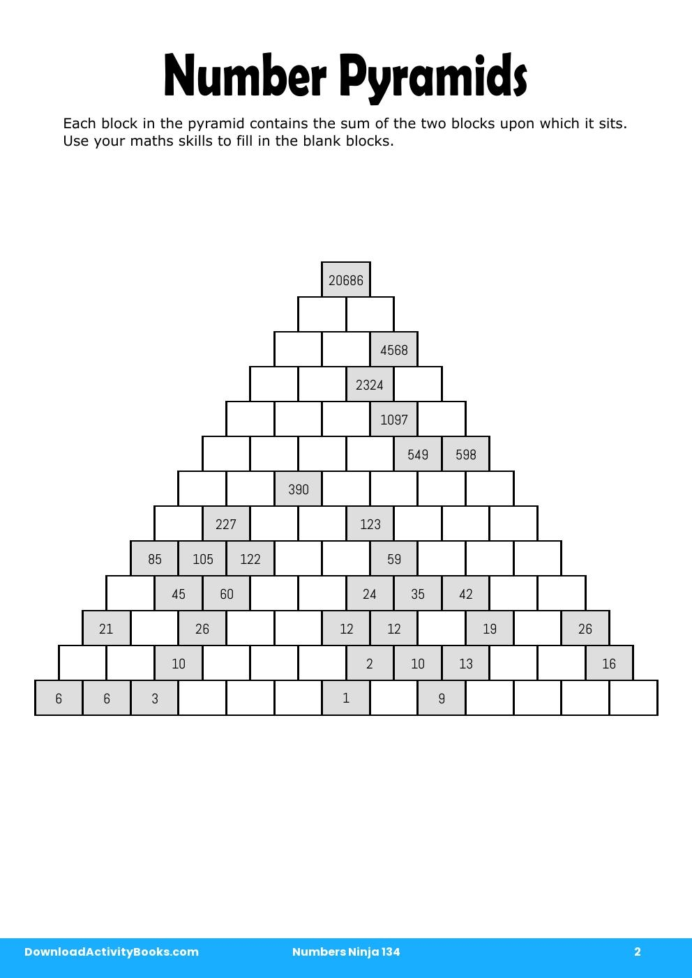 Number Pyramids in Numbers Ninja 134