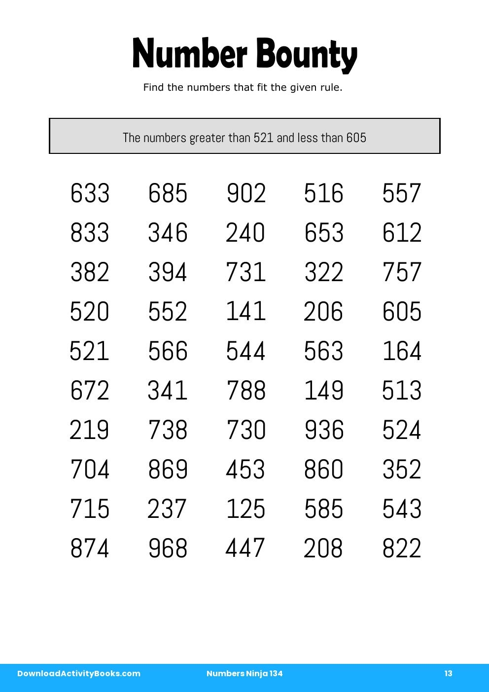 Number Bounty in Numbers Ninja 134