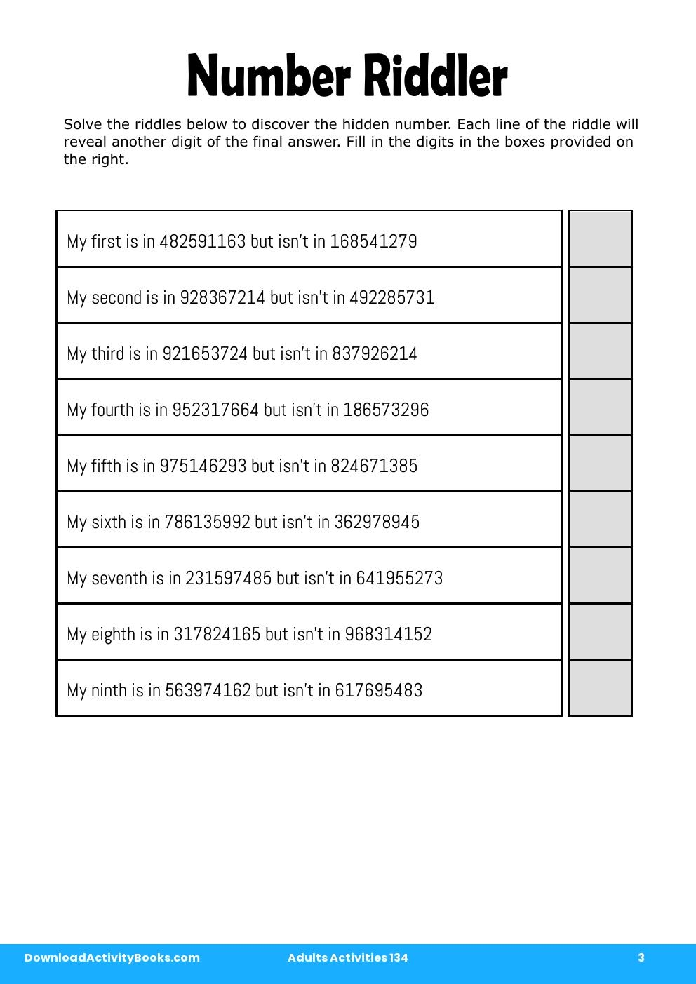 Number Riddler in Adults Activities 134