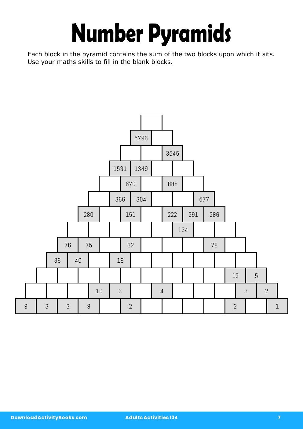 Number Pyramids in Adults Activities 134