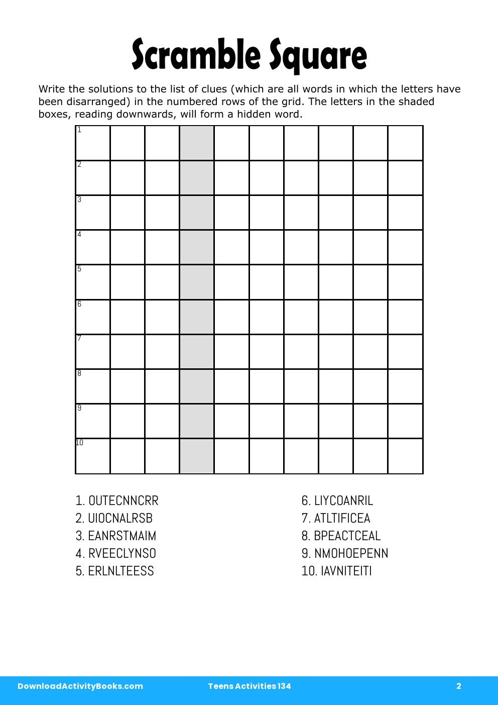 Scramble Square in Teens Activities 134