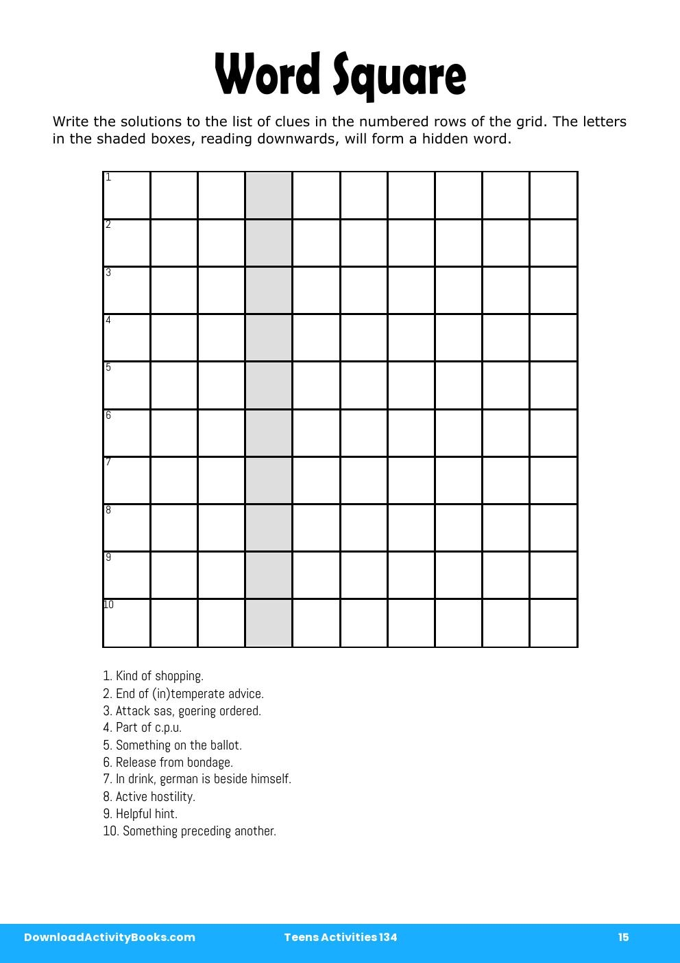 Word Square in Teens Activities 134