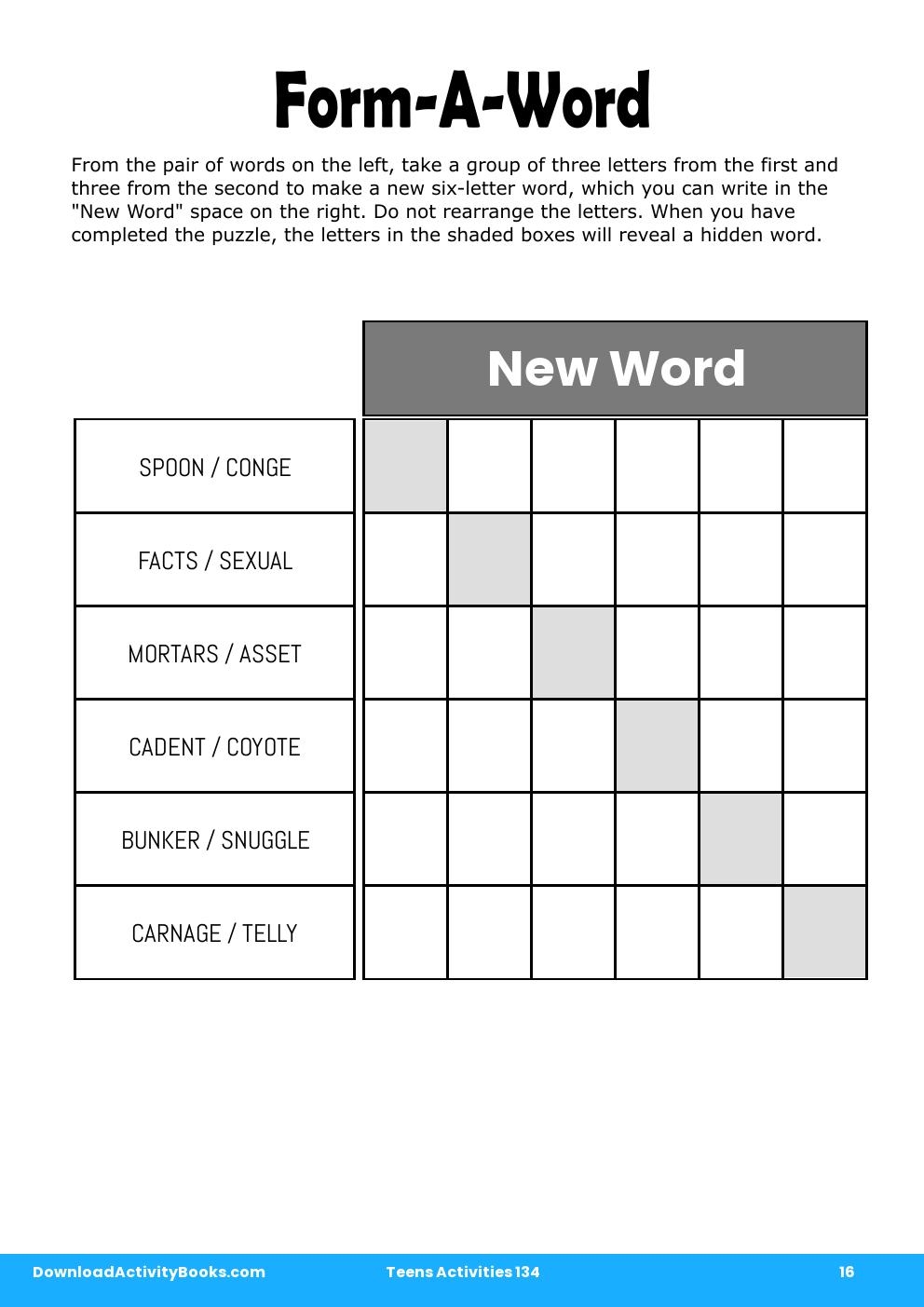 Form-A-Word in Teens Activities 134