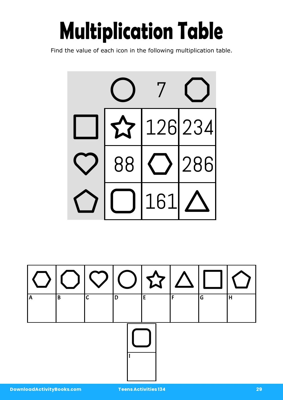 Multiplication Table in Teens Activities 134