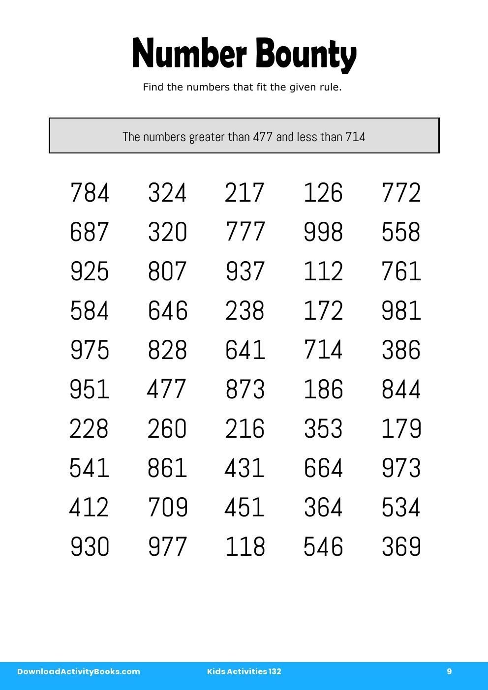 Number Bounty in Kids Activities 132