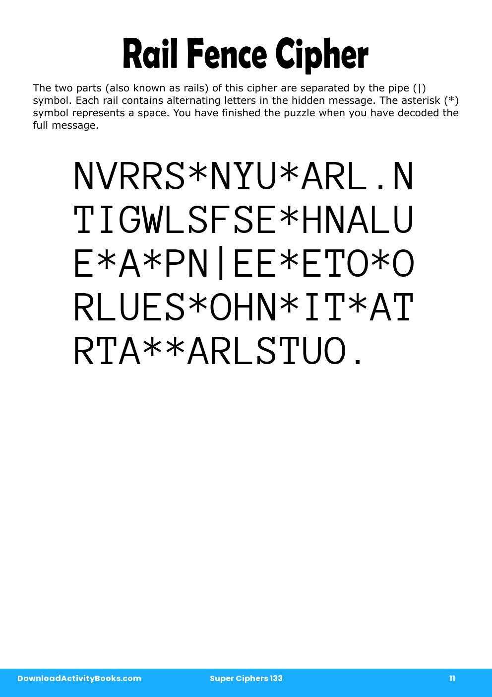 Rail Fence Cipher in Super Ciphers 133