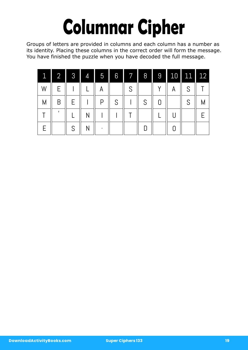 Columnar Cipher in Super Ciphers 133