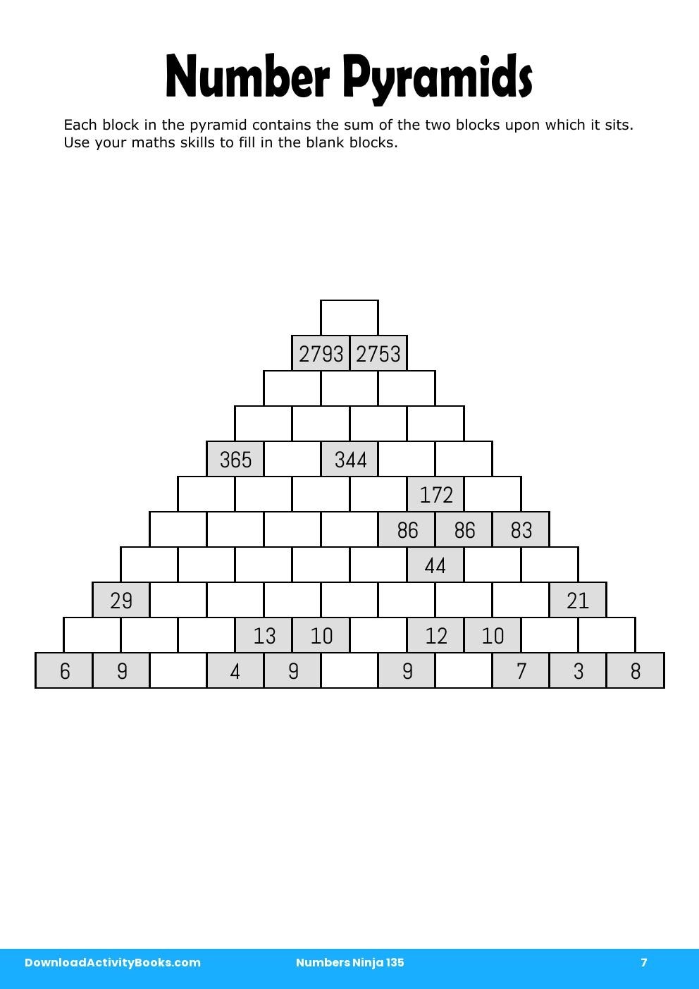 Number Pyramids in Numbers Ninja 135