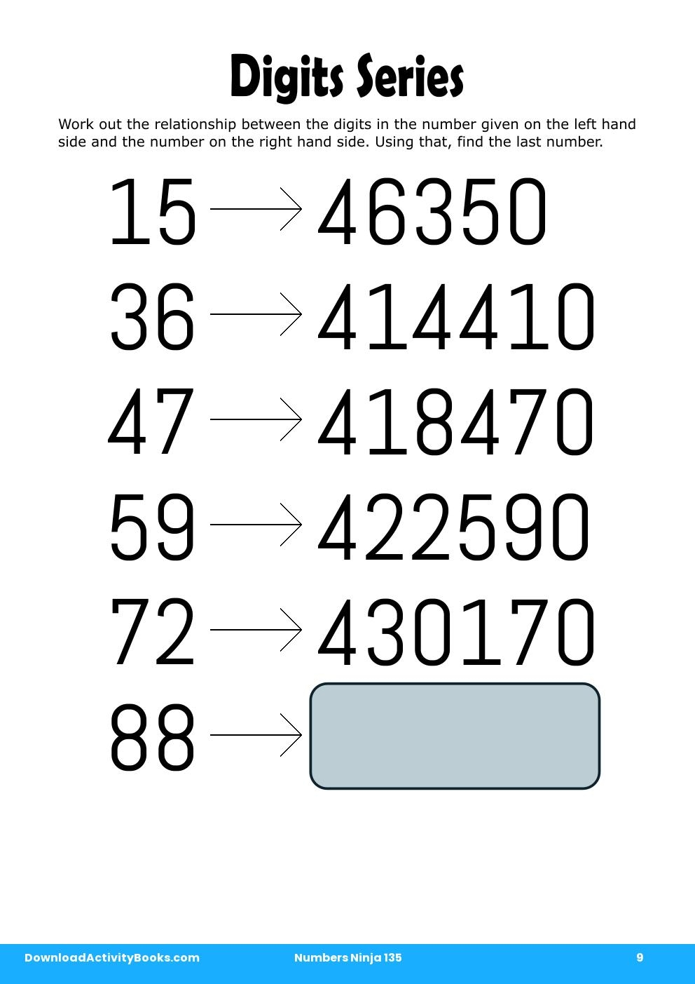 Digits Series in Numbers Ninja 135