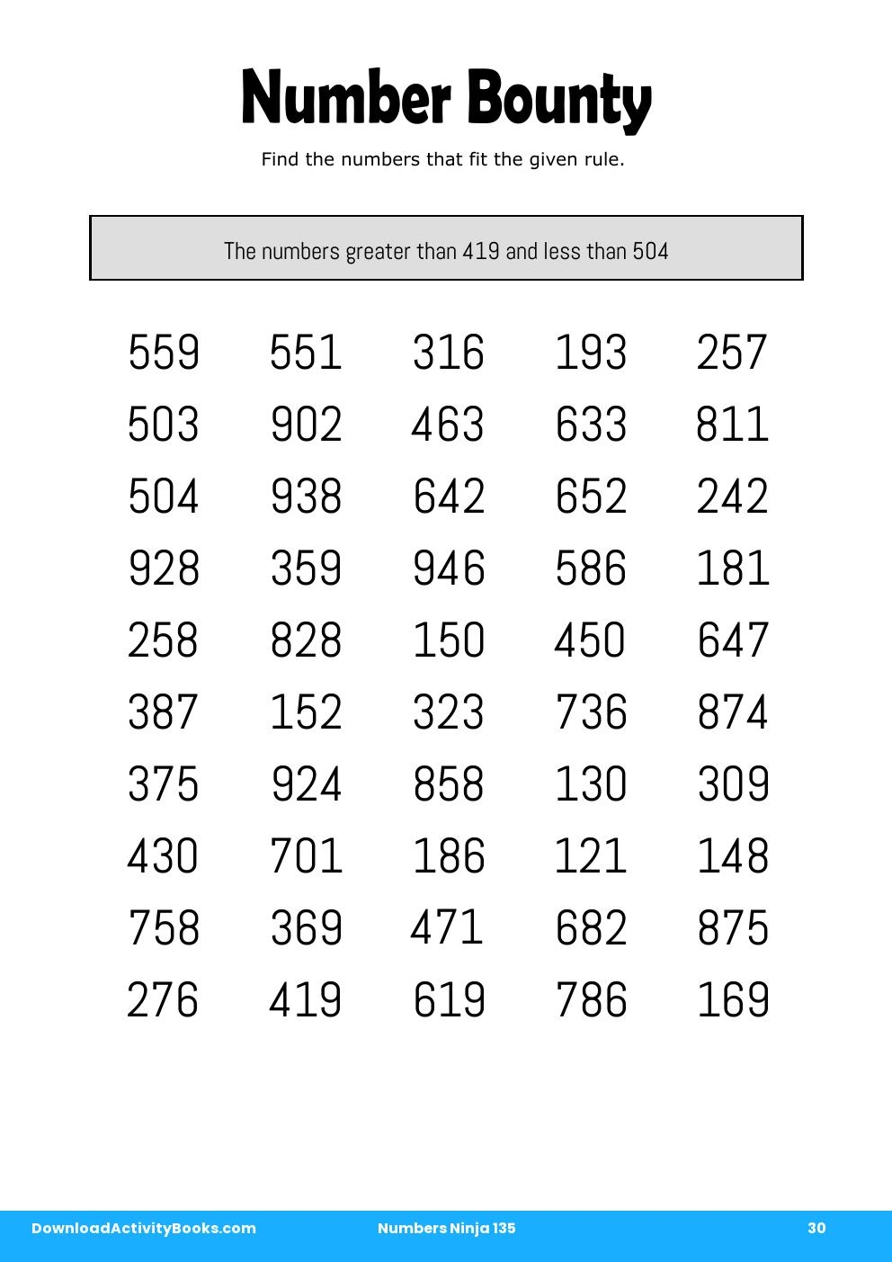 Number Bounty in Numbers Ninja 135