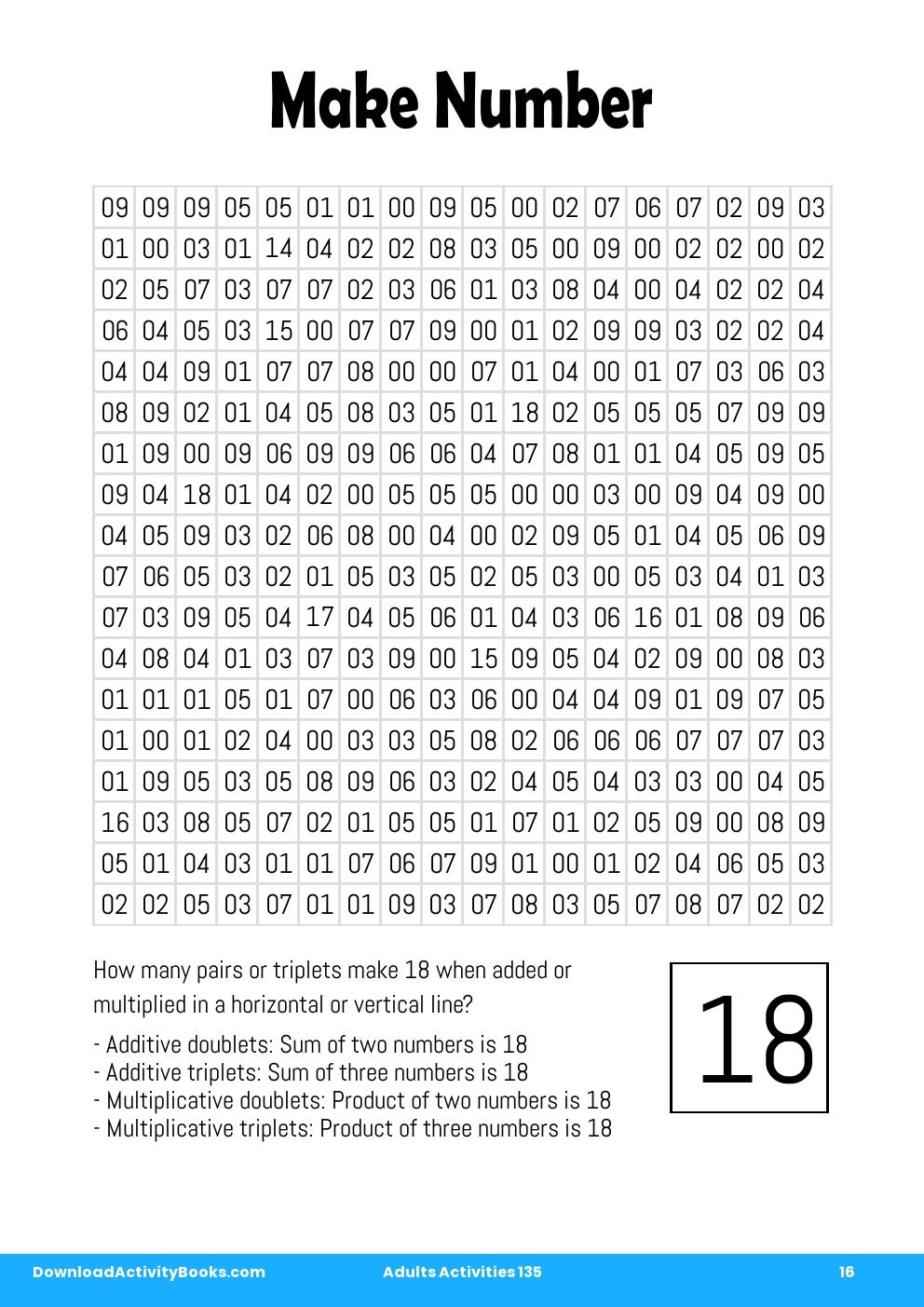 Make Number in Adults Activities 135