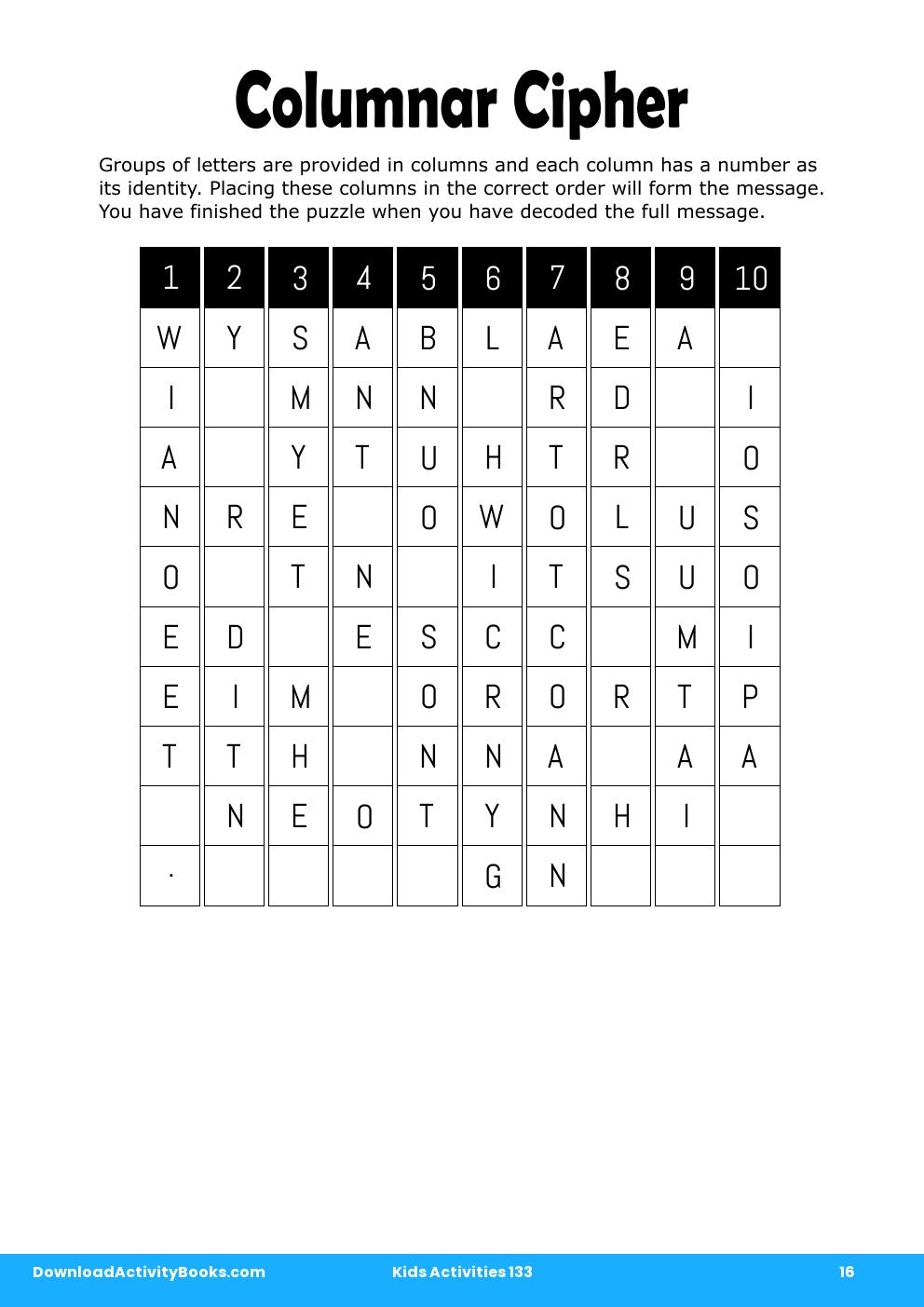 Columnar Cipher in Kids Activities 133