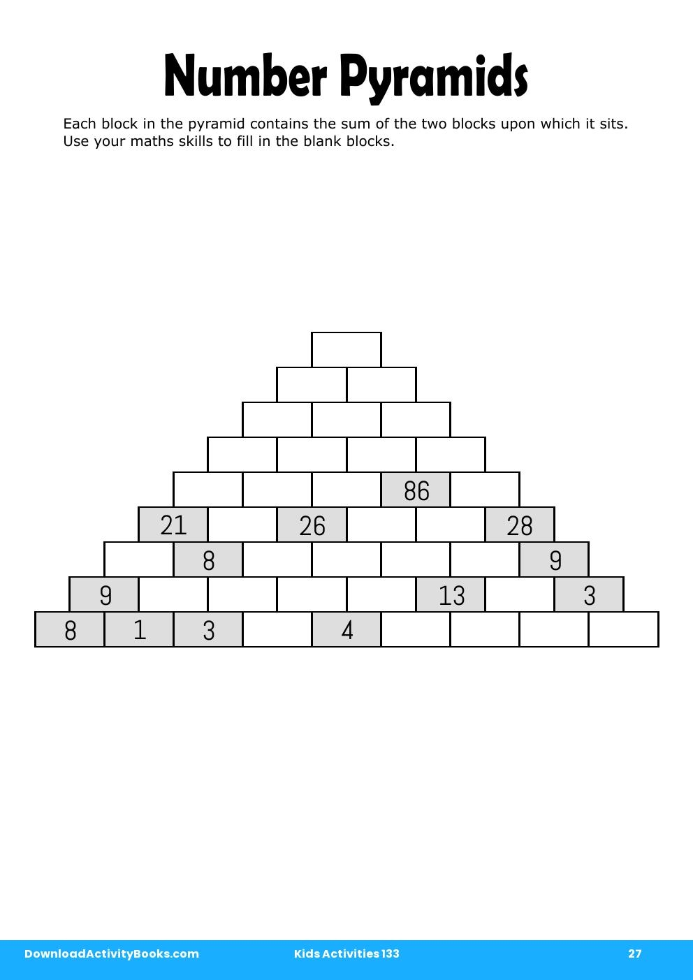 Number Pyramids in Kids Activities 133