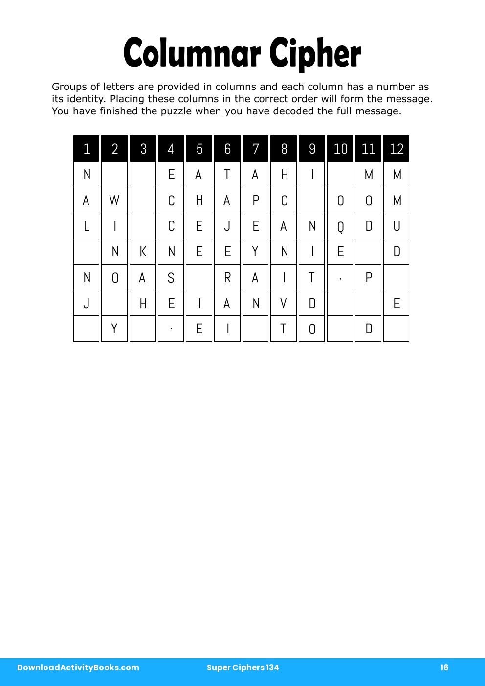 Columnar Cipher in Super Ciphers 134