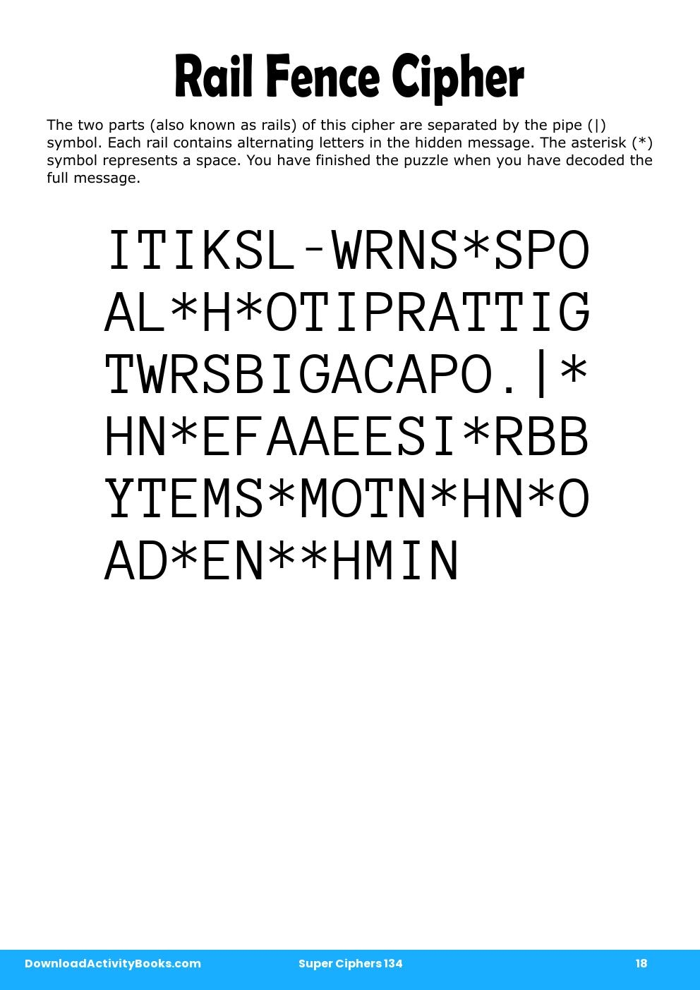 Rail Fence Cipher in Super Ciphers 134