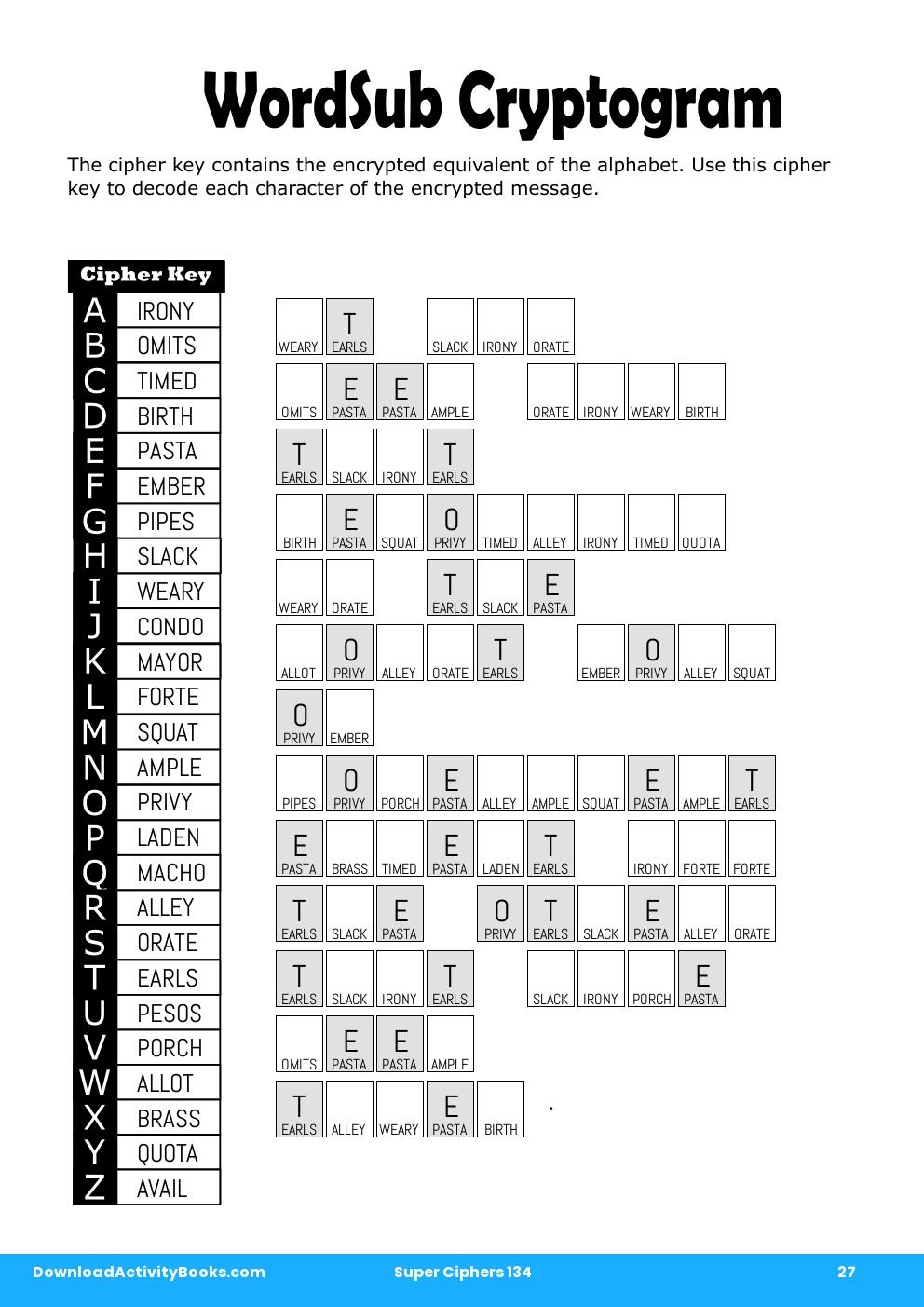 WordSub Cryptogram in Super Ciphers 134