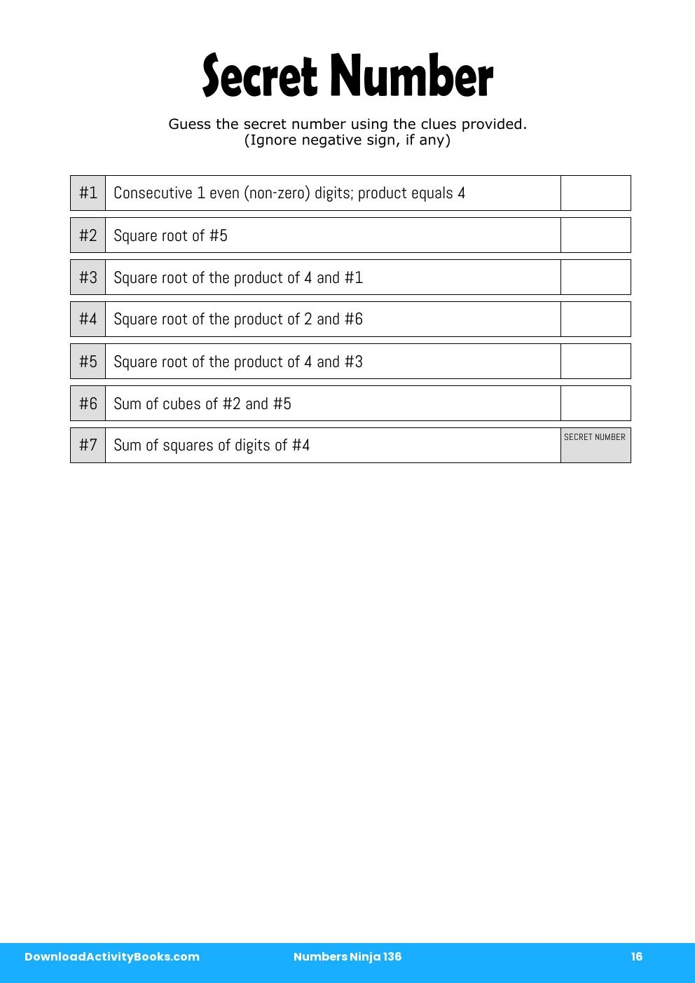 Secret Number in Numbers Ninja 136