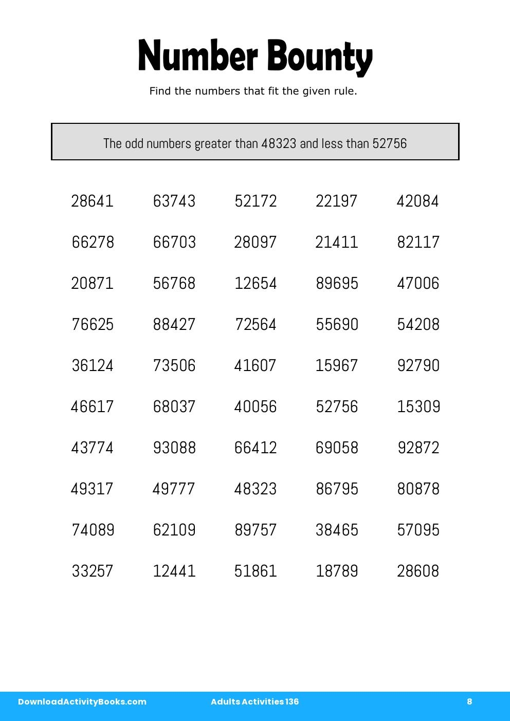 Number Bounty in Adults Activities 136