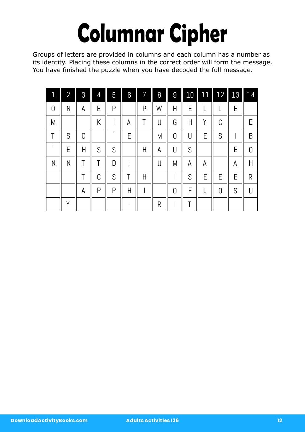 Columnar Cipher in Adults Activities 136