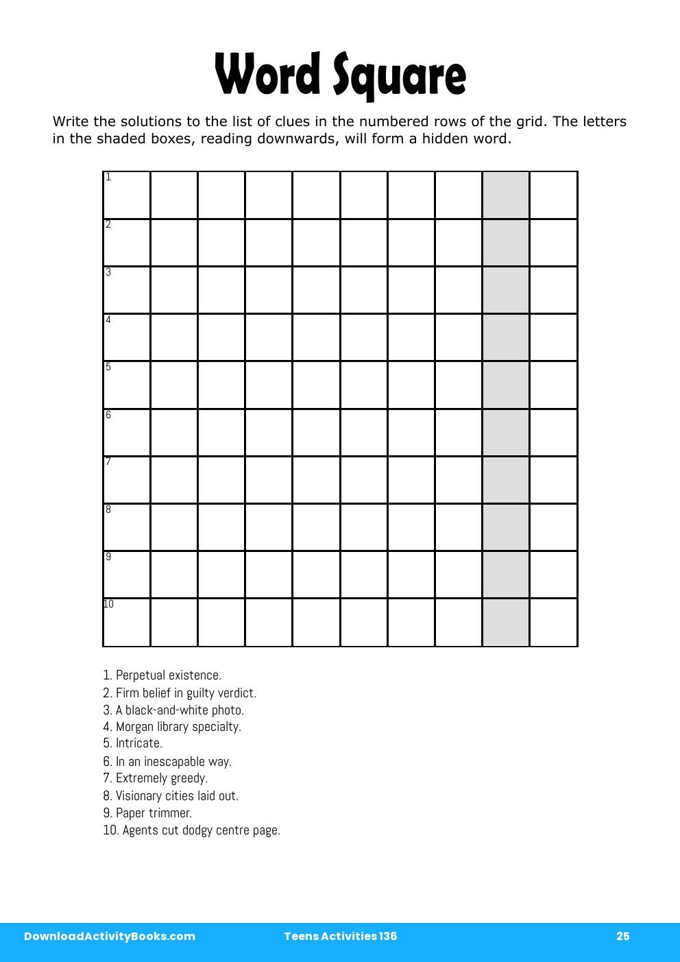 Word Square in Teens Activities 136