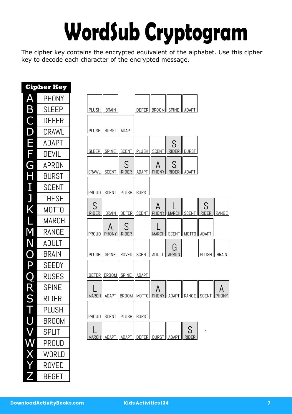 WordSub Cryptogram in Kids Activities 134