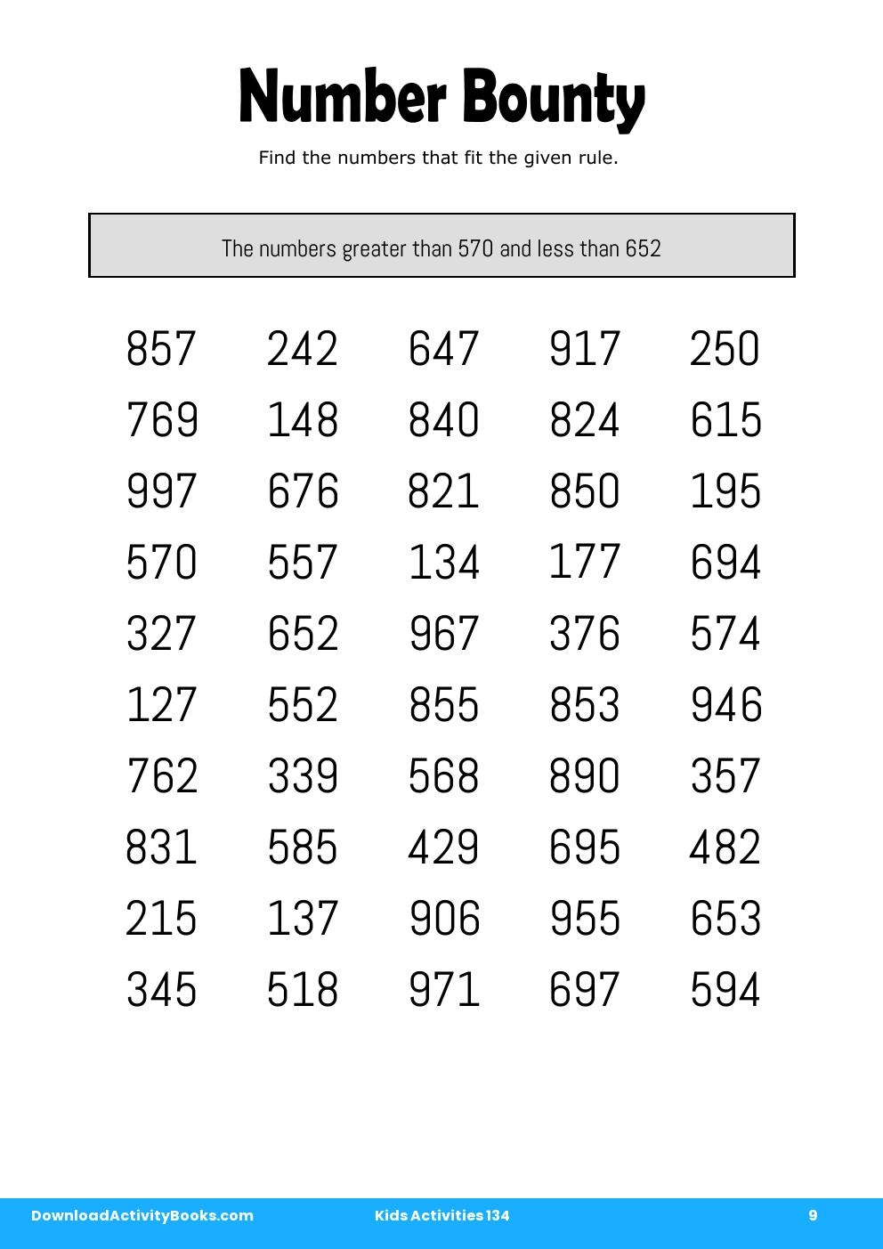 Number Bounty in Kids Activities 134