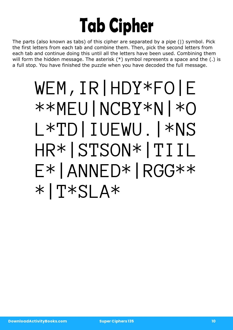 Tab Cipher in Super Ciphers 135