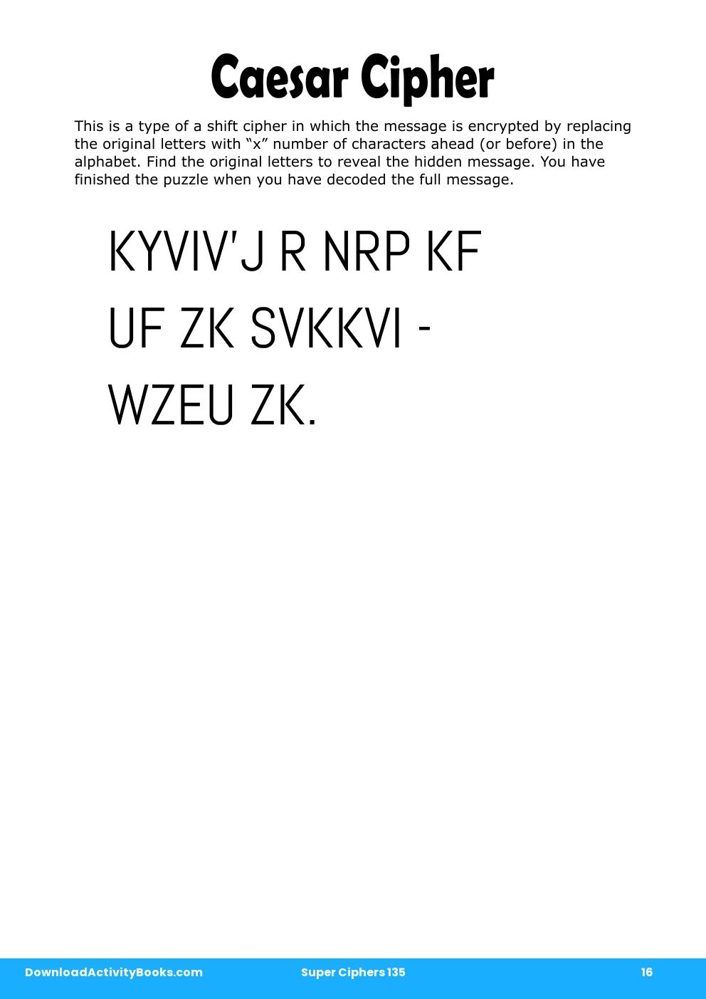 Caesar Cipher in Super Ciphers 135