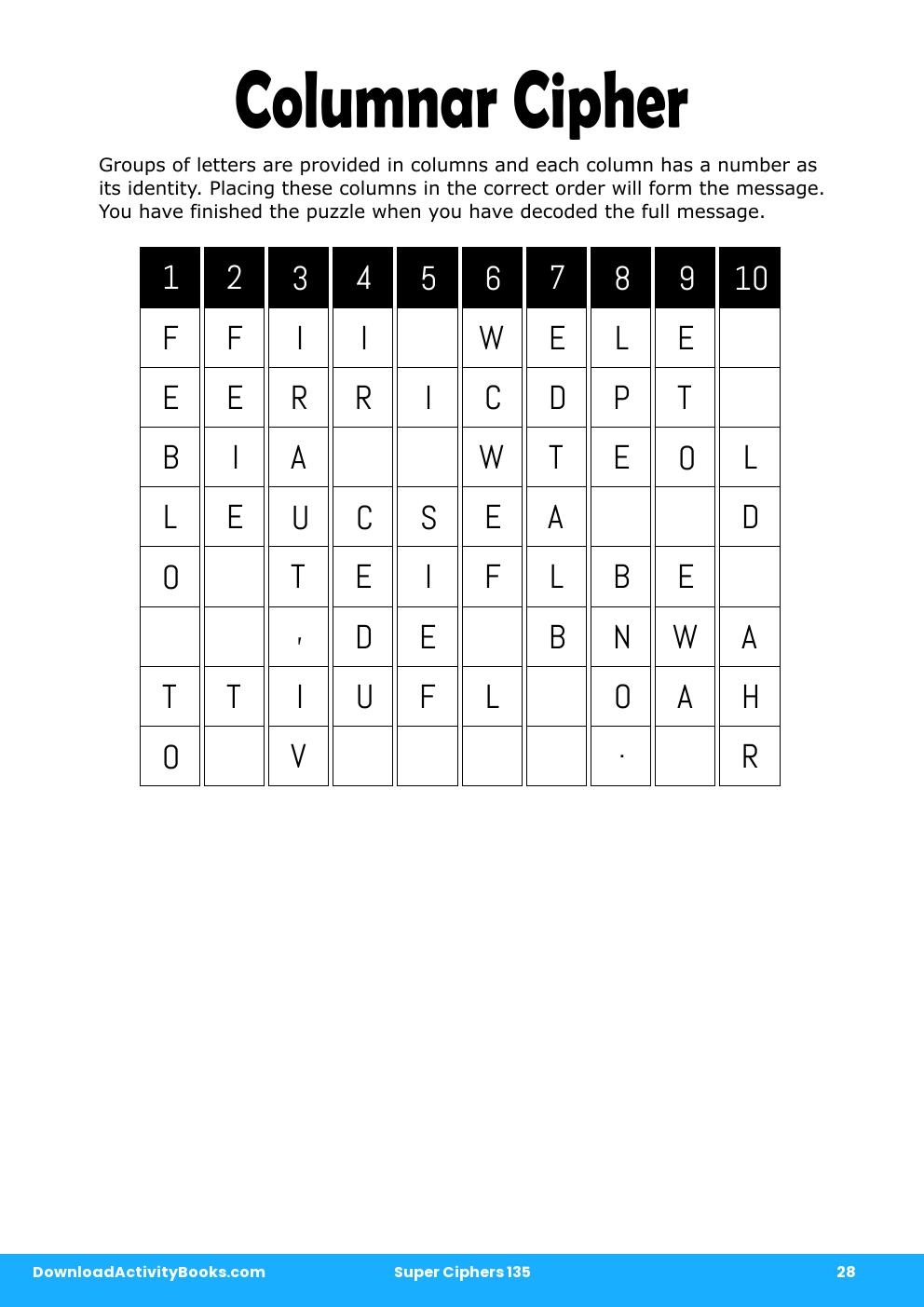 Columnar Cipher in Super Ciphers 135