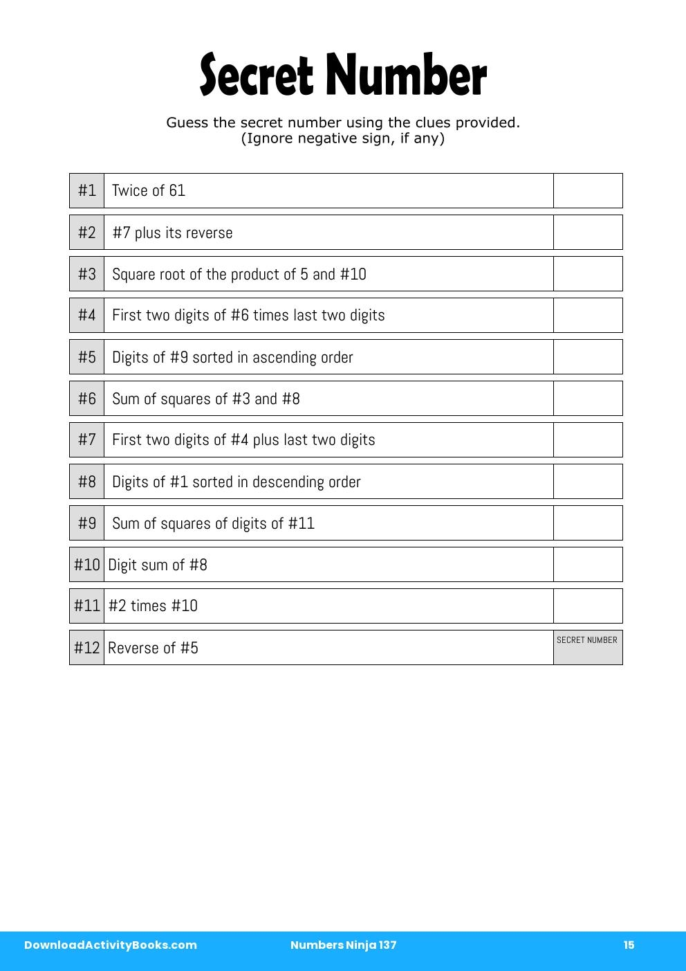 Secret Number in Numbers Ninja 137