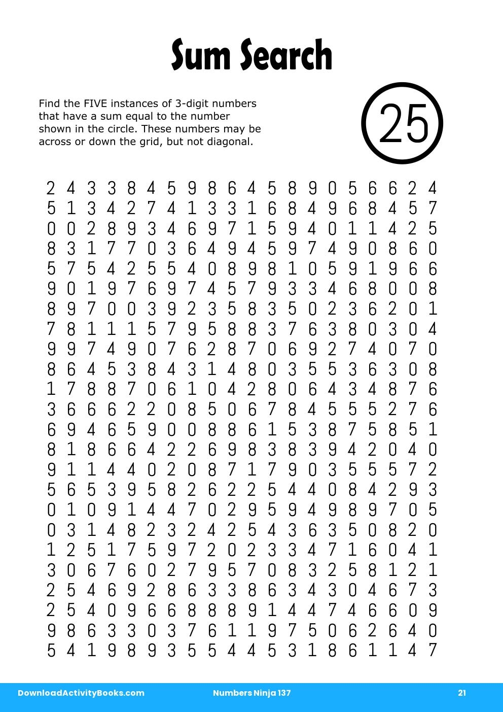 Sum Search in Numbers Ninja 137