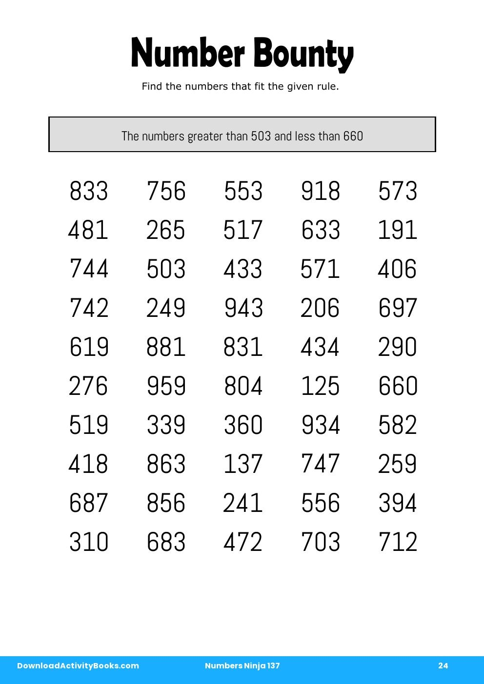 Number Bounty in Numbers Ninja 137