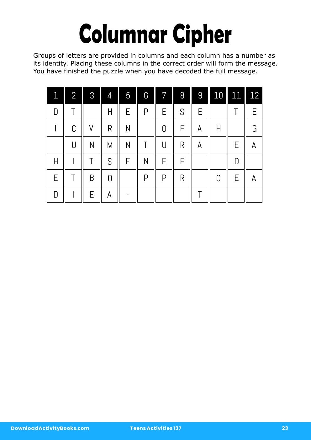 Columnar Cipher in Teens Activities 137