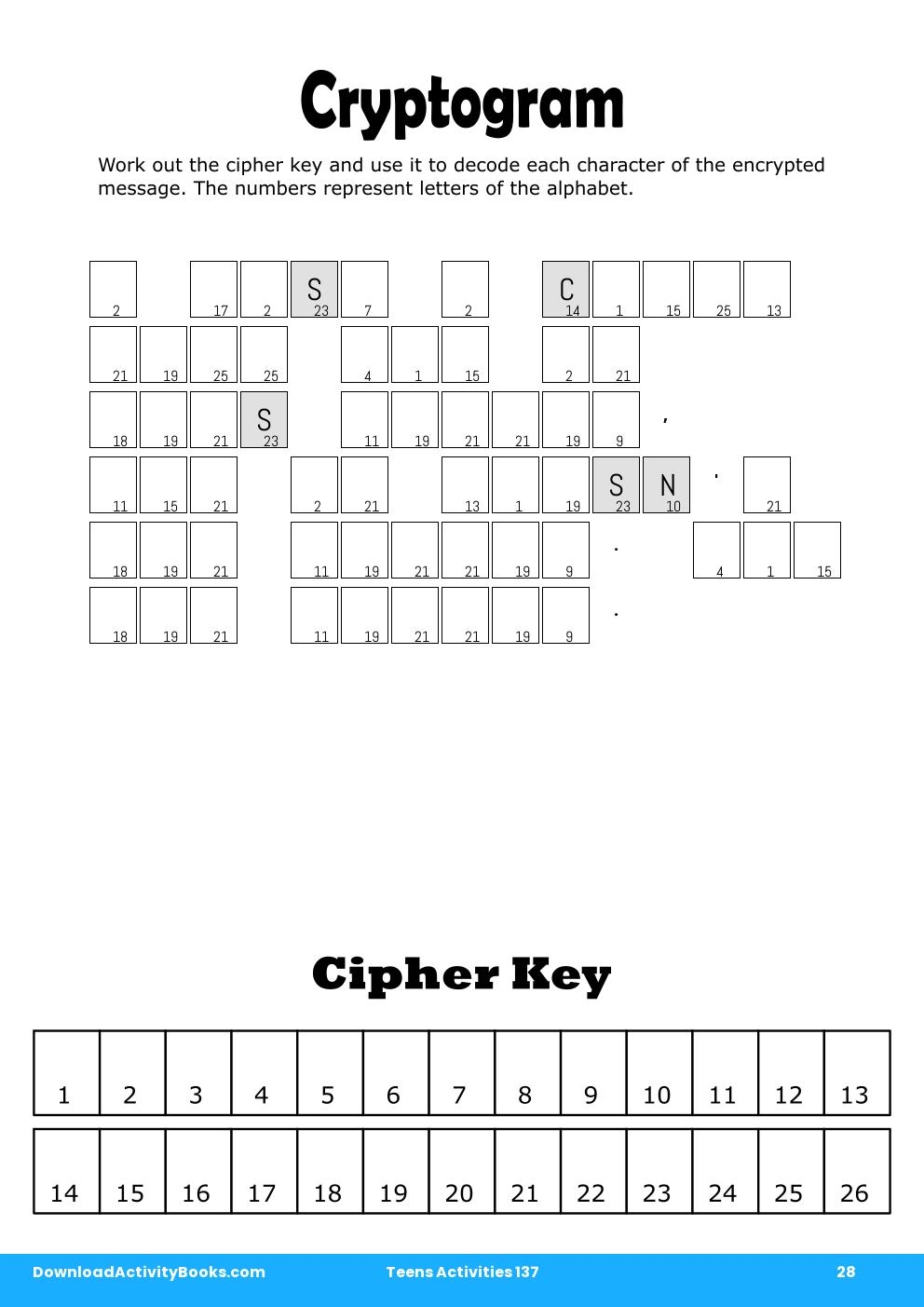 Cryptogram in Teens Activities 137