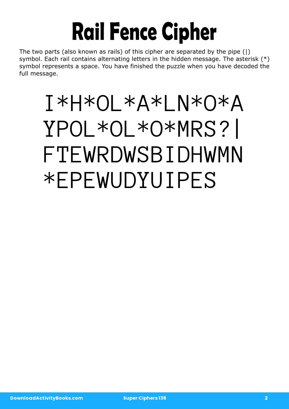 Rail Fence Cipher in Super Ciphers 136