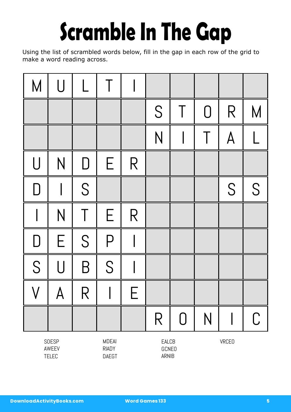 Scramble In The Gap in Word Games 133