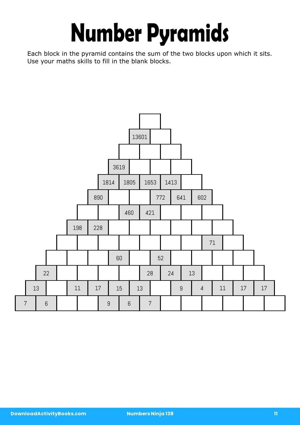 Number Pyramids in Numbers Ninja 138