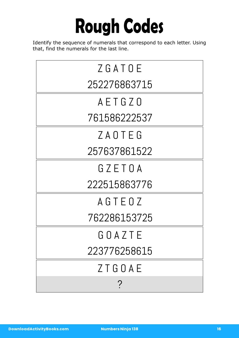 Rough Codes in Numbers Ninja 138