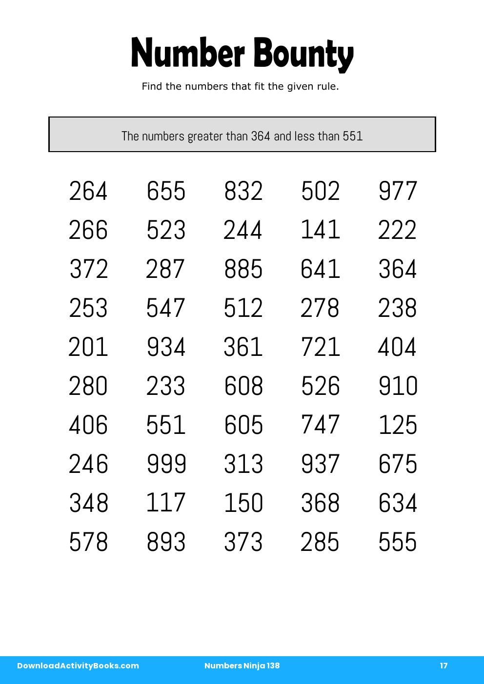 Number Bounty in Numbers Ninja 138