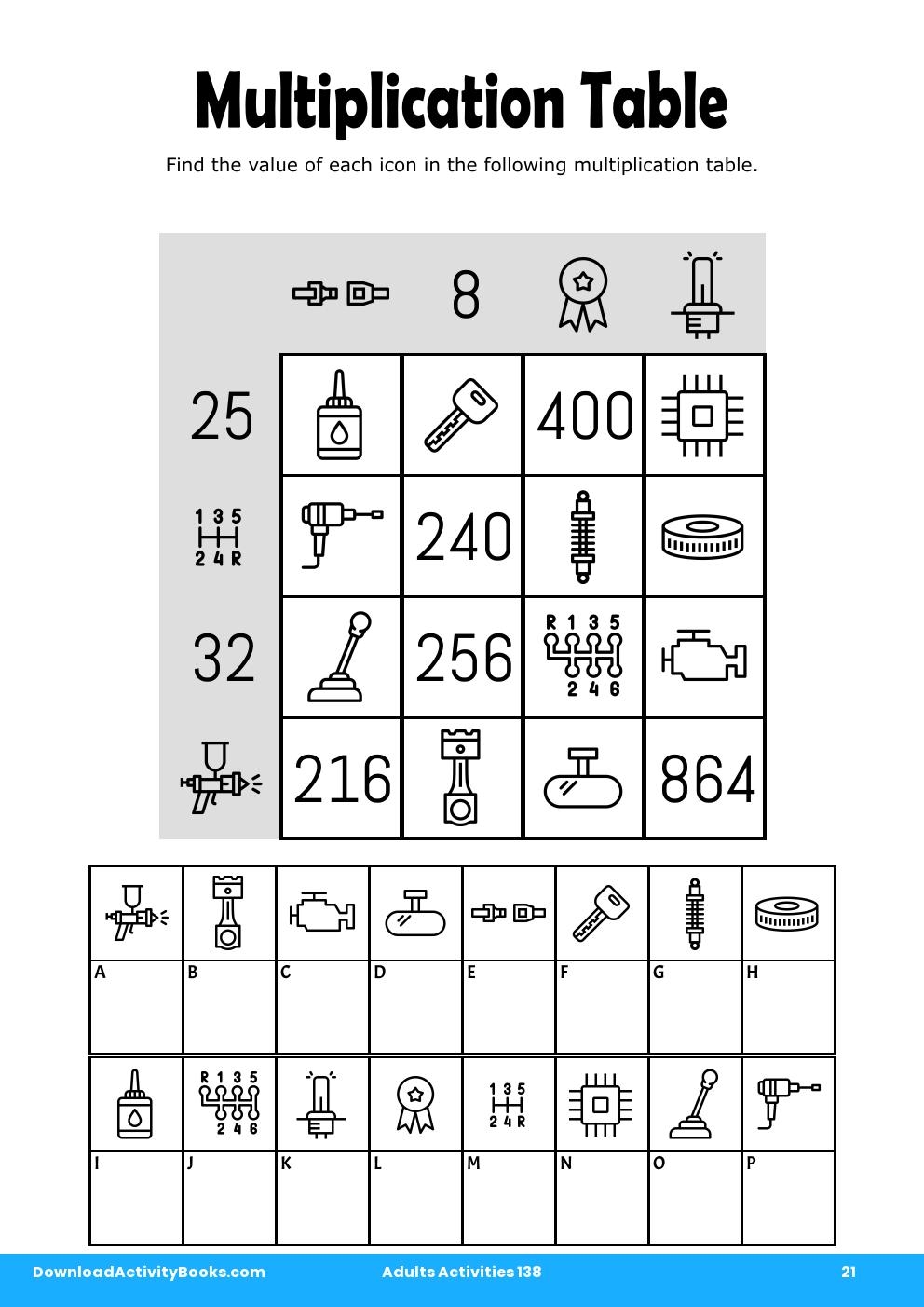 Multiplication Table in Adults Activities 138