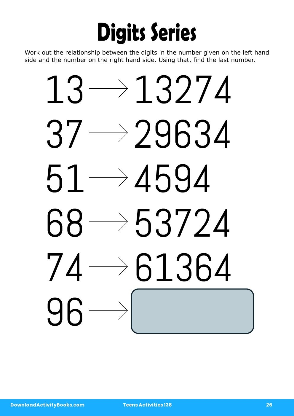 Digits Series in Teens Activities 138