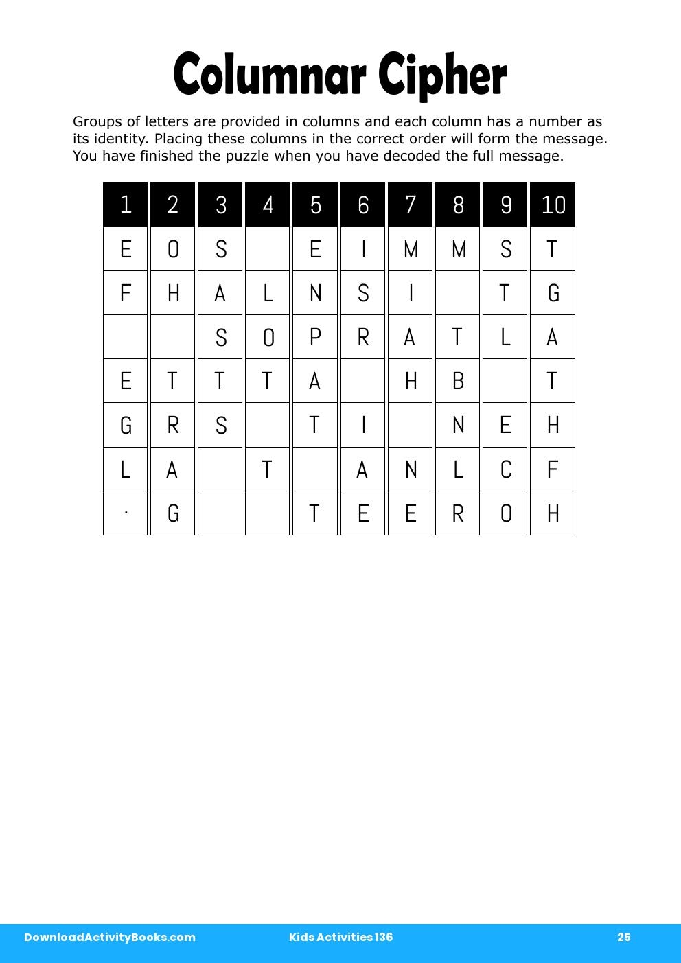 Columnar Cipher in Kids Activities 136