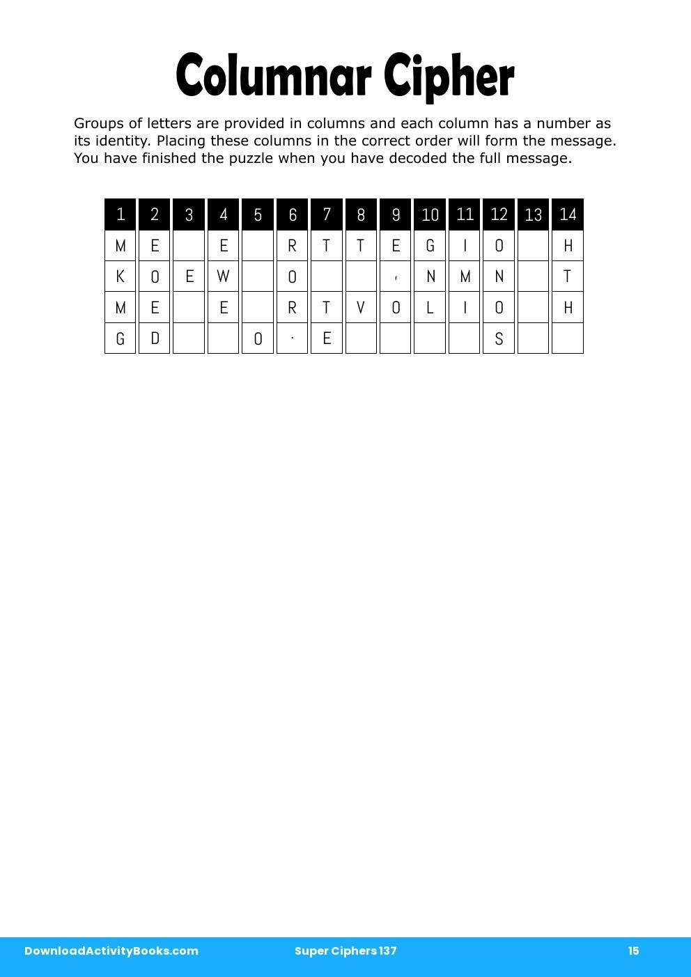 Columnar Cipher in Super Ciphers 137