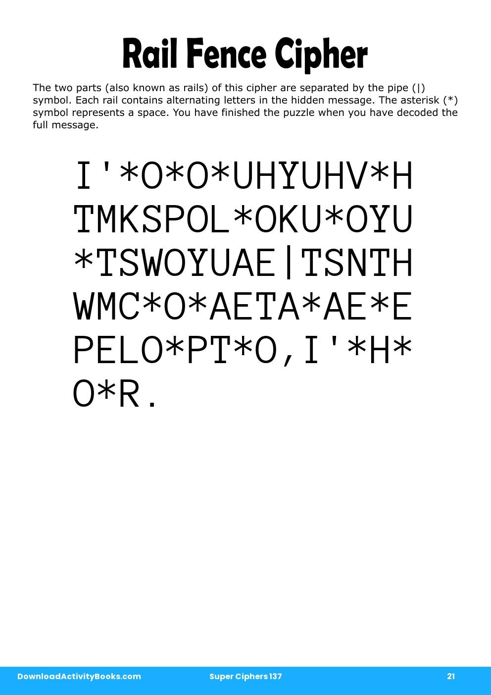 Rail Fence Cipher in Super Ciphers 137