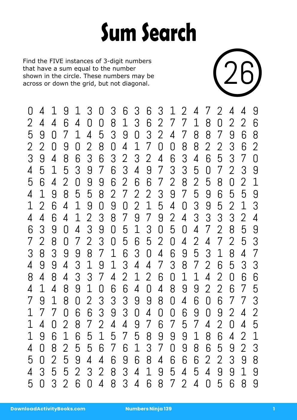 Sum Search in Numbers Ninja 139