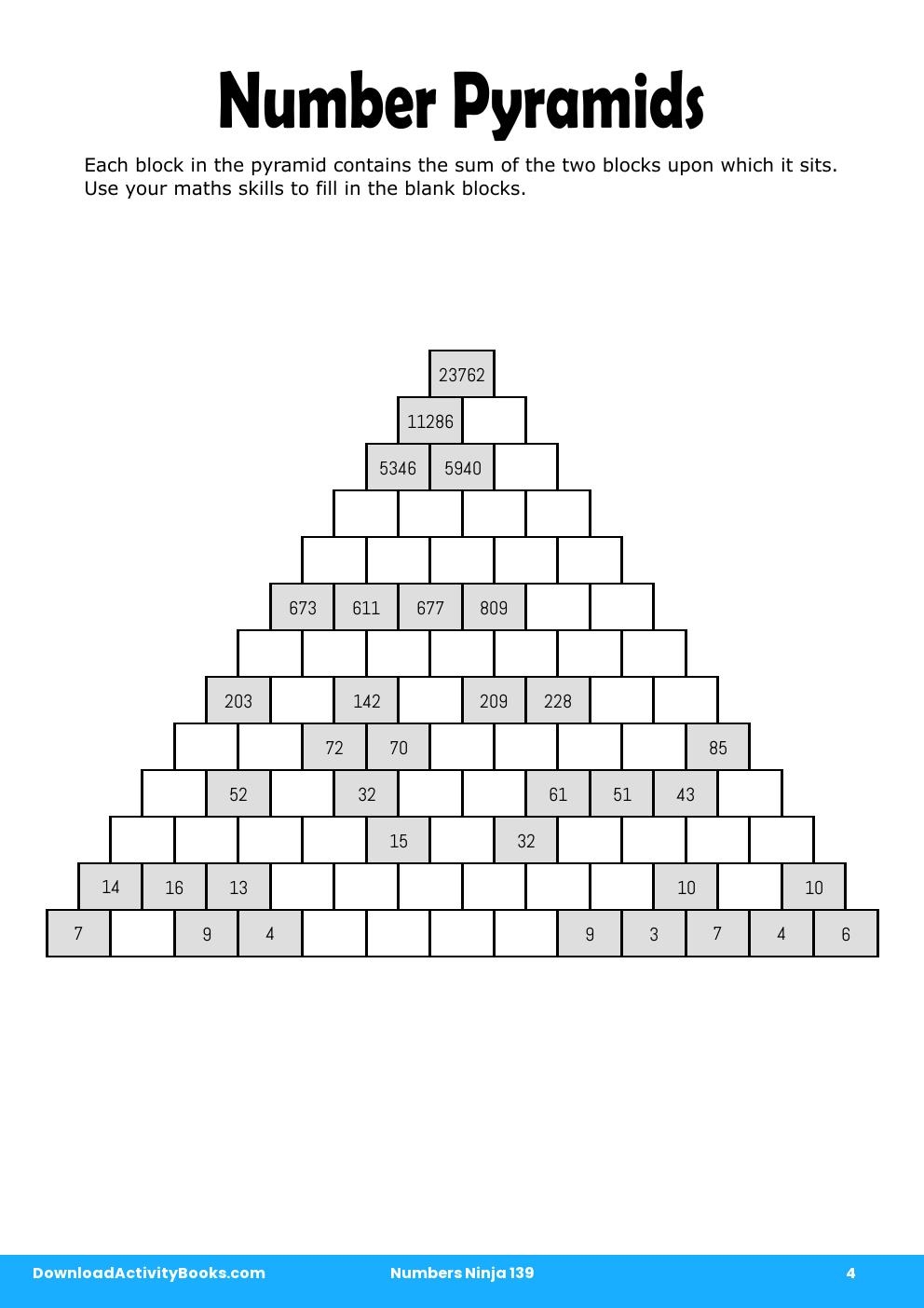 Number Pyramids in Numbers Ninja 139