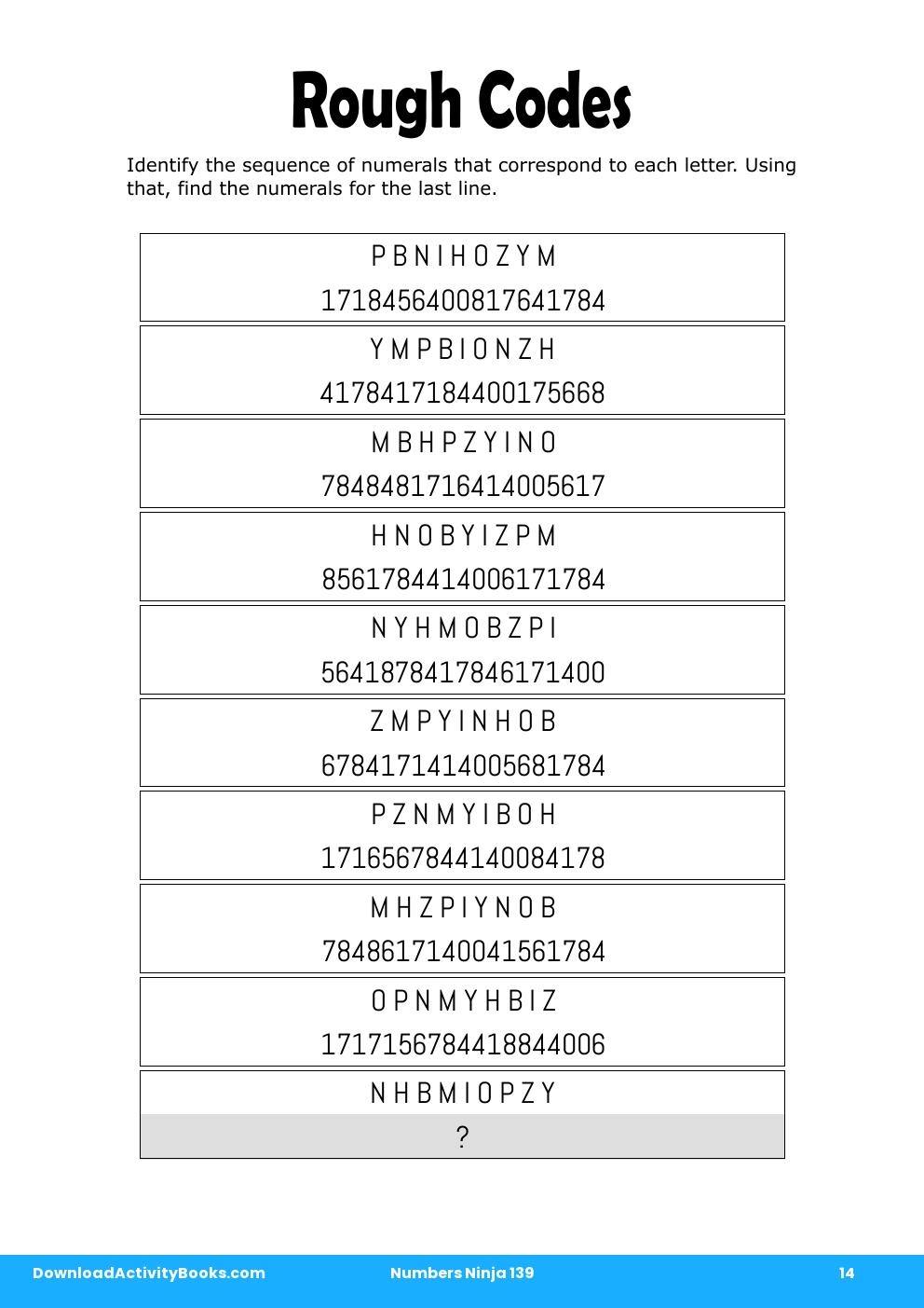 Rough Codes in Numbers Ninja 139