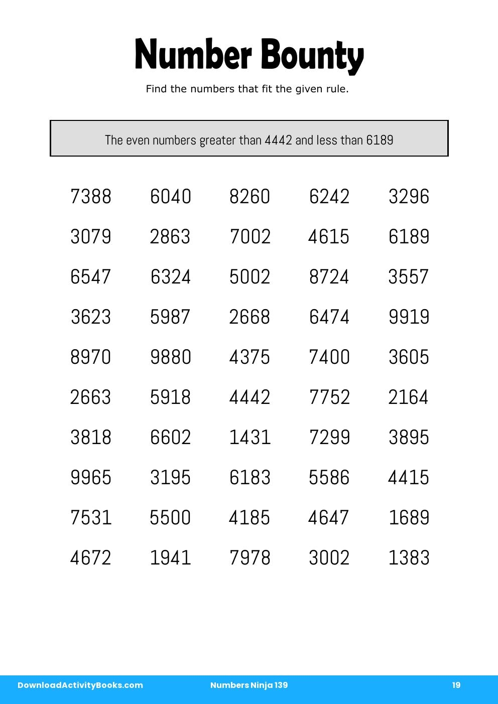 Number Bounty in Numbers Ninja 139